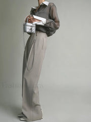 Pocket Straight Graceful Leg Split Pants Pants