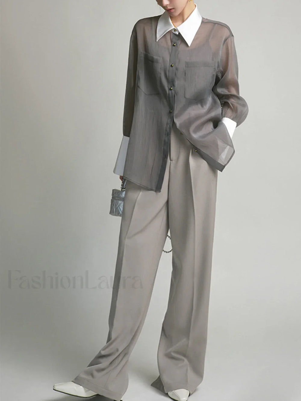 Pocket Straight Graceful Leg Split Pants Pants