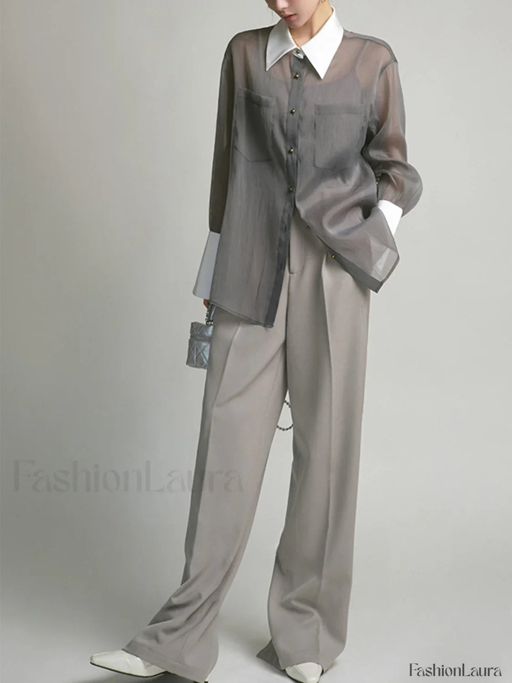 Pocket Straight Graceful Leg Split Pants Pants