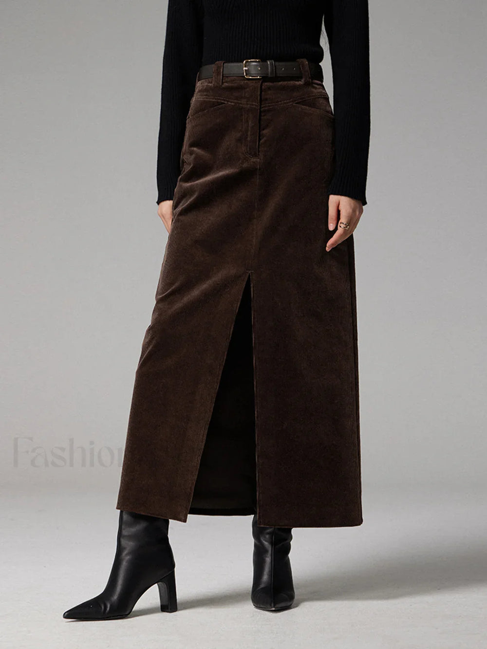 Pockets Corduroy Graceful Slit Maxi Skirt Skirts