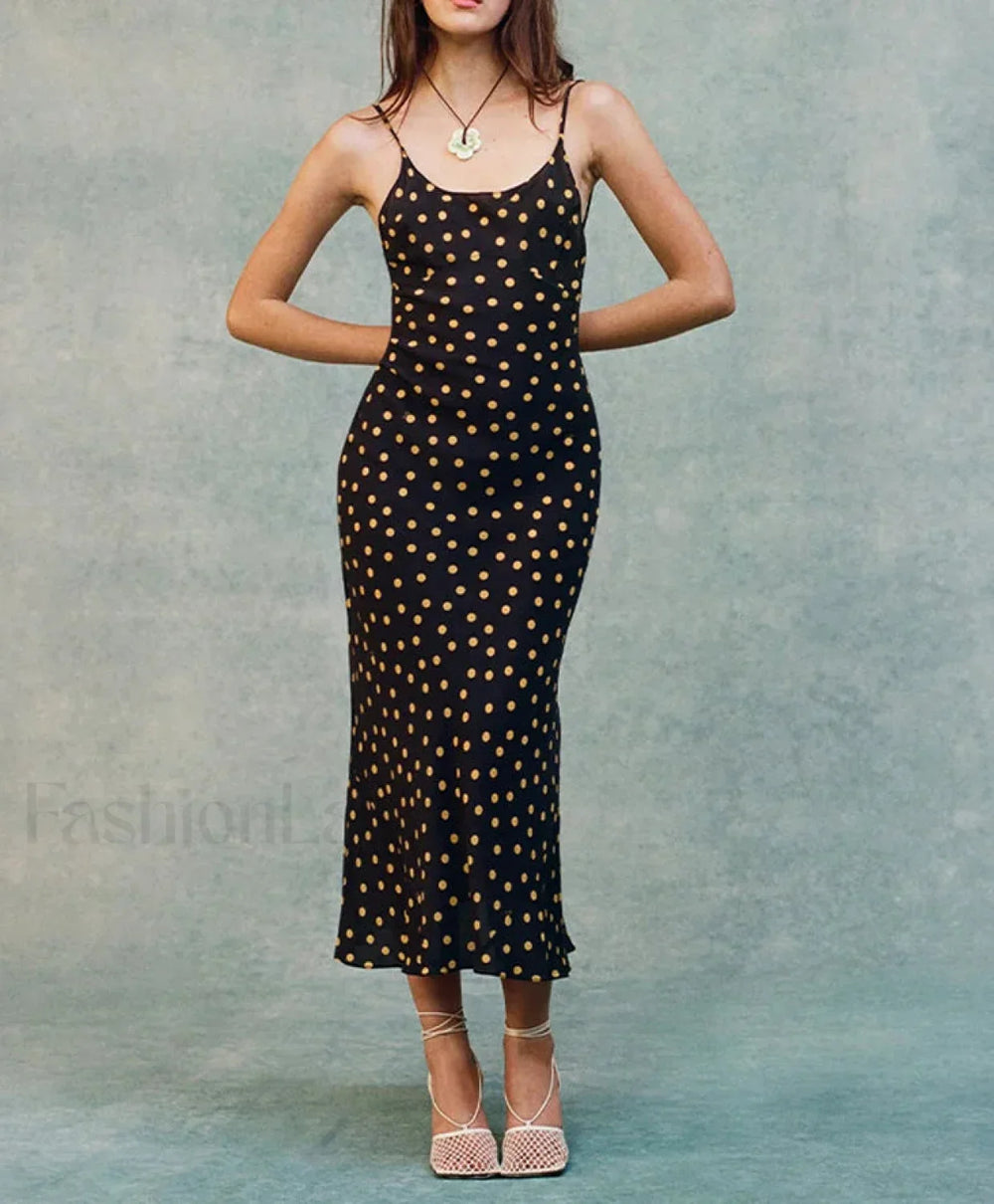 Polka Dot Backless Midi Dress