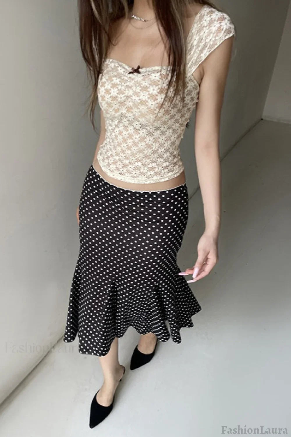 Polka Dot Fishtail Midi Skirt