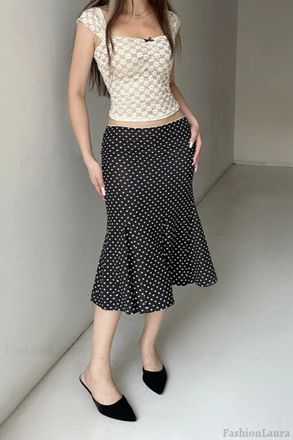 Polka Dot Fishtail Midi Skirt