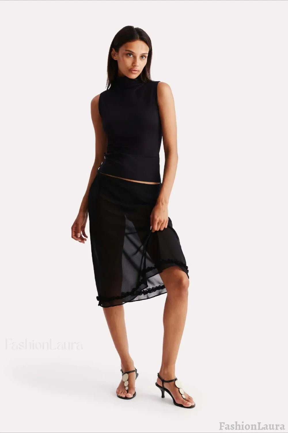 Polka Dot High Waist A-Line Skirt Black / S