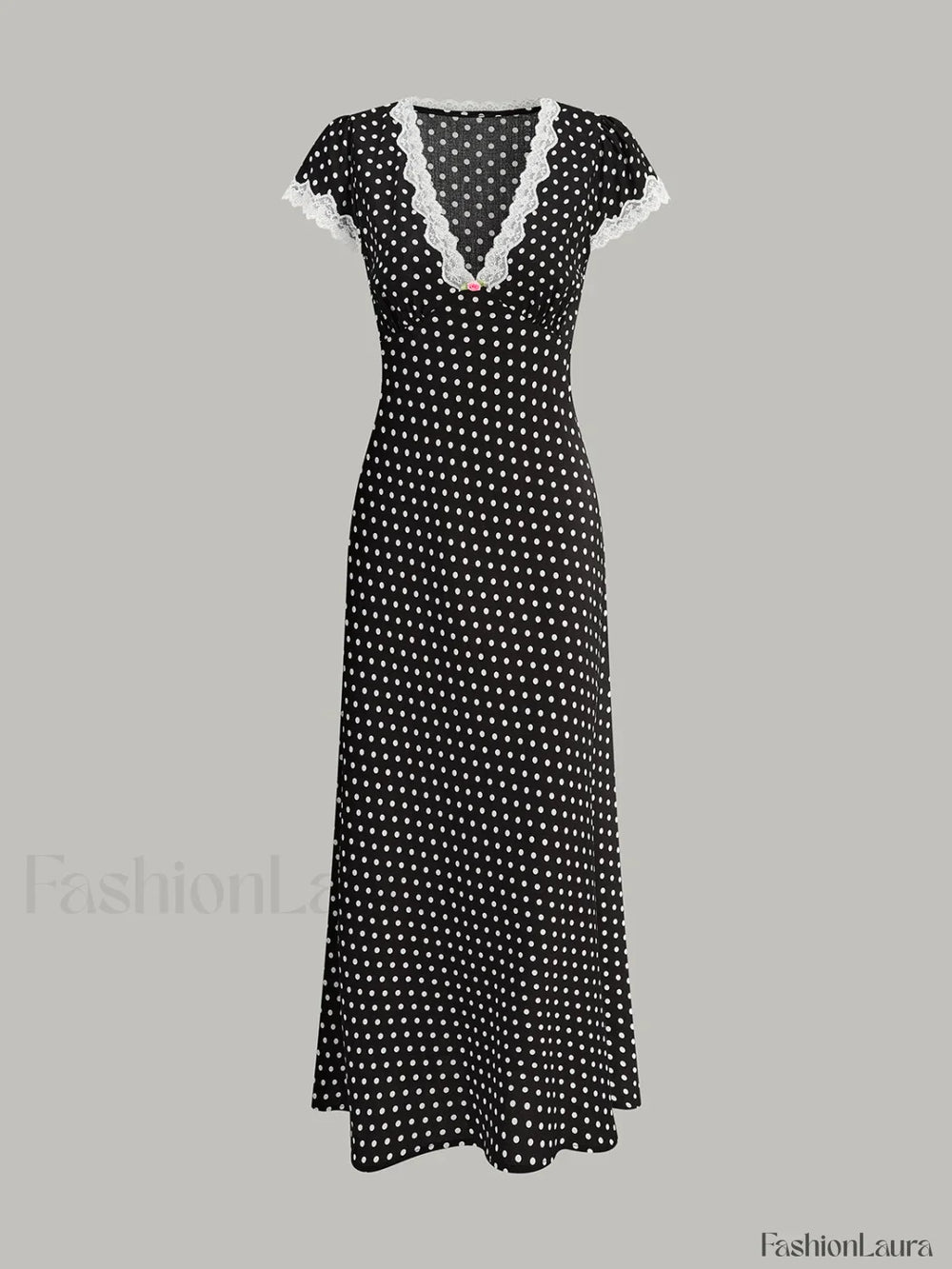 Polka Dot Lace Trim Dress Black / XS Dresses