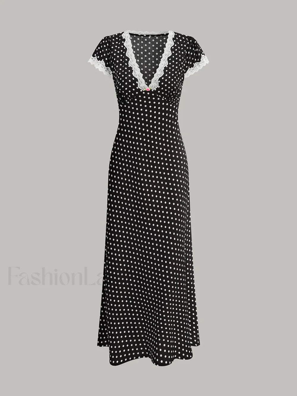 Polka Dot Lace Trim Dress Black / XS Dresses