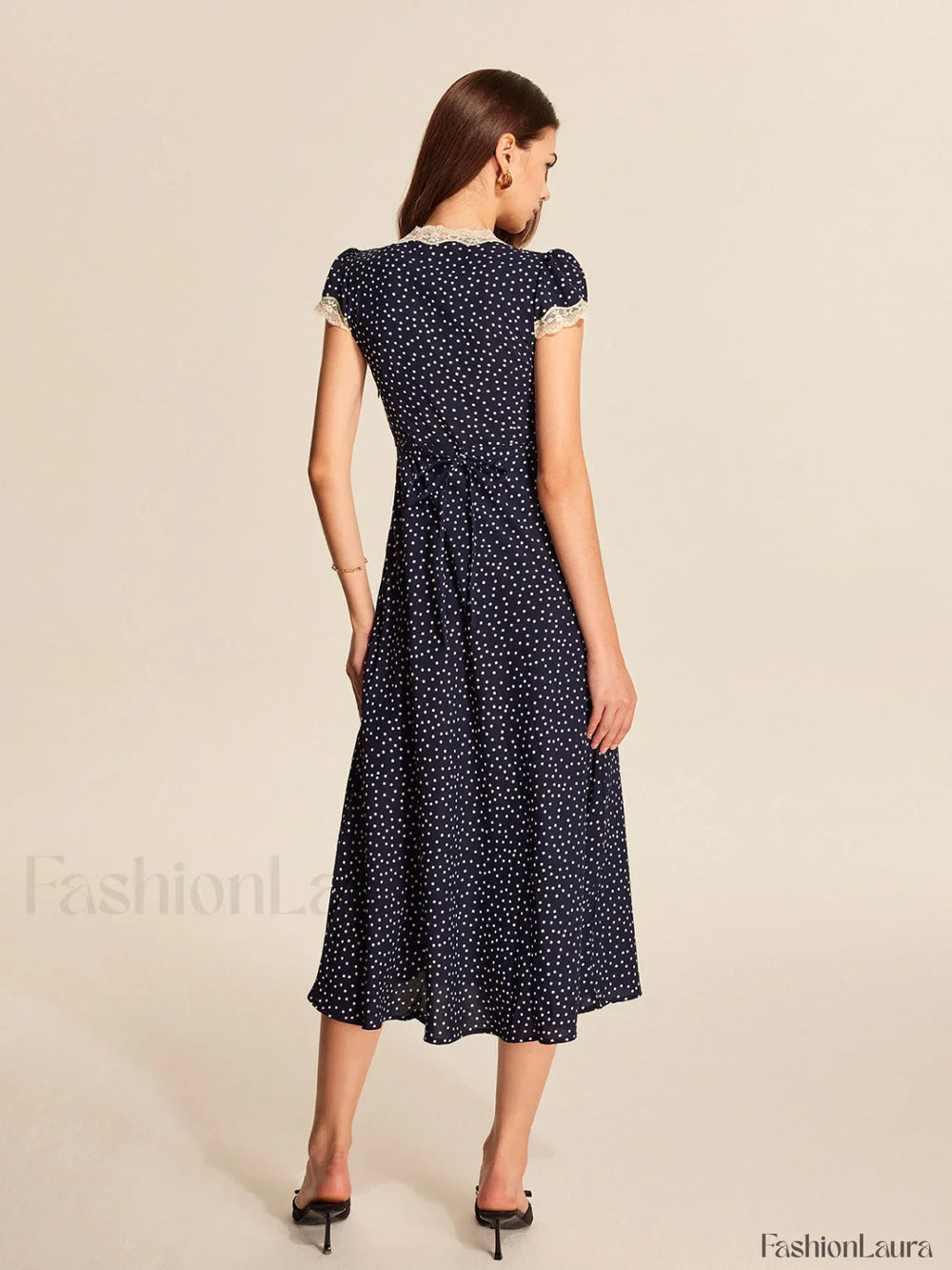 Polka Dot Lace Trim Dress Dresses