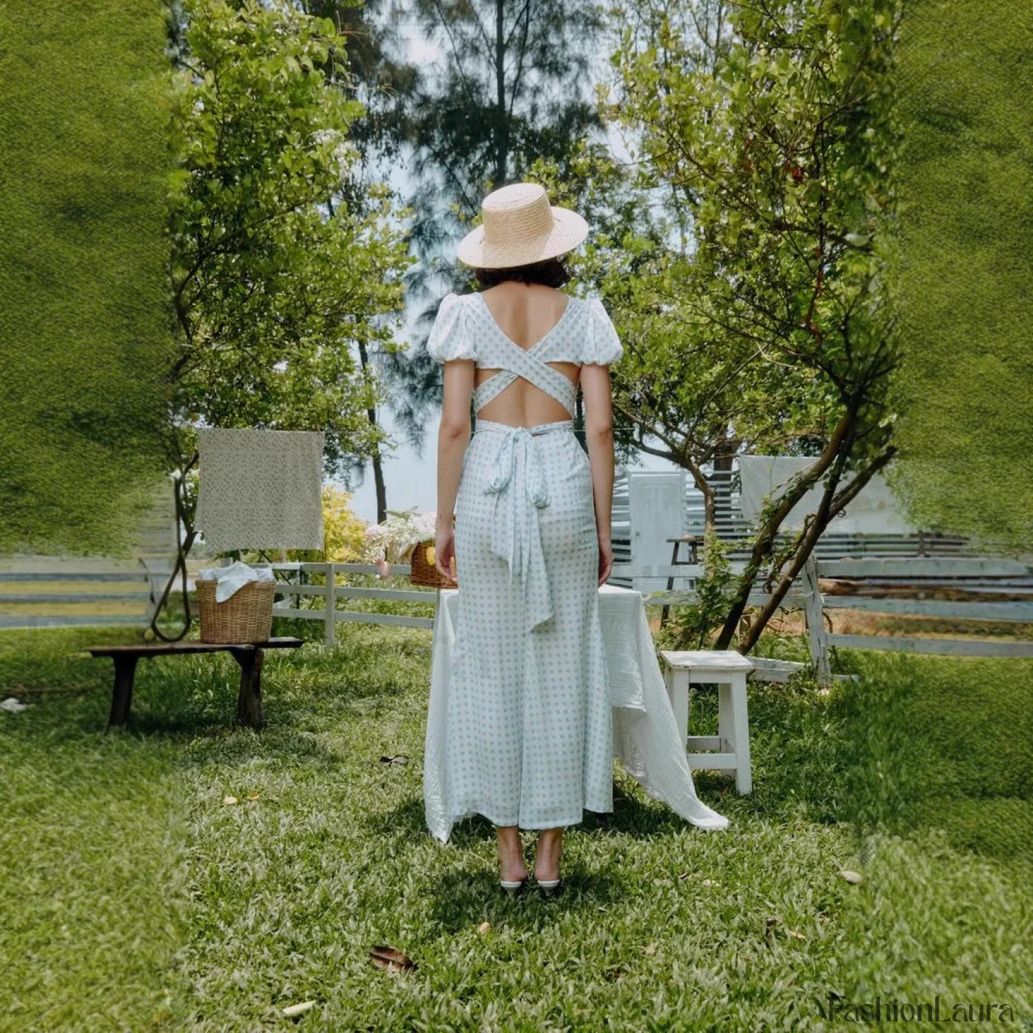 Polka Dot Lace Up French Gentle Wind Maxi Dress