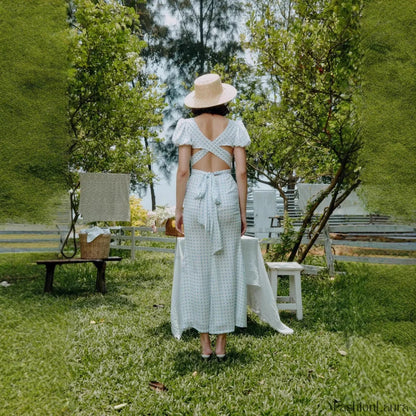 Polka Dot Lace Up French Gentle Wind Maxi Dress