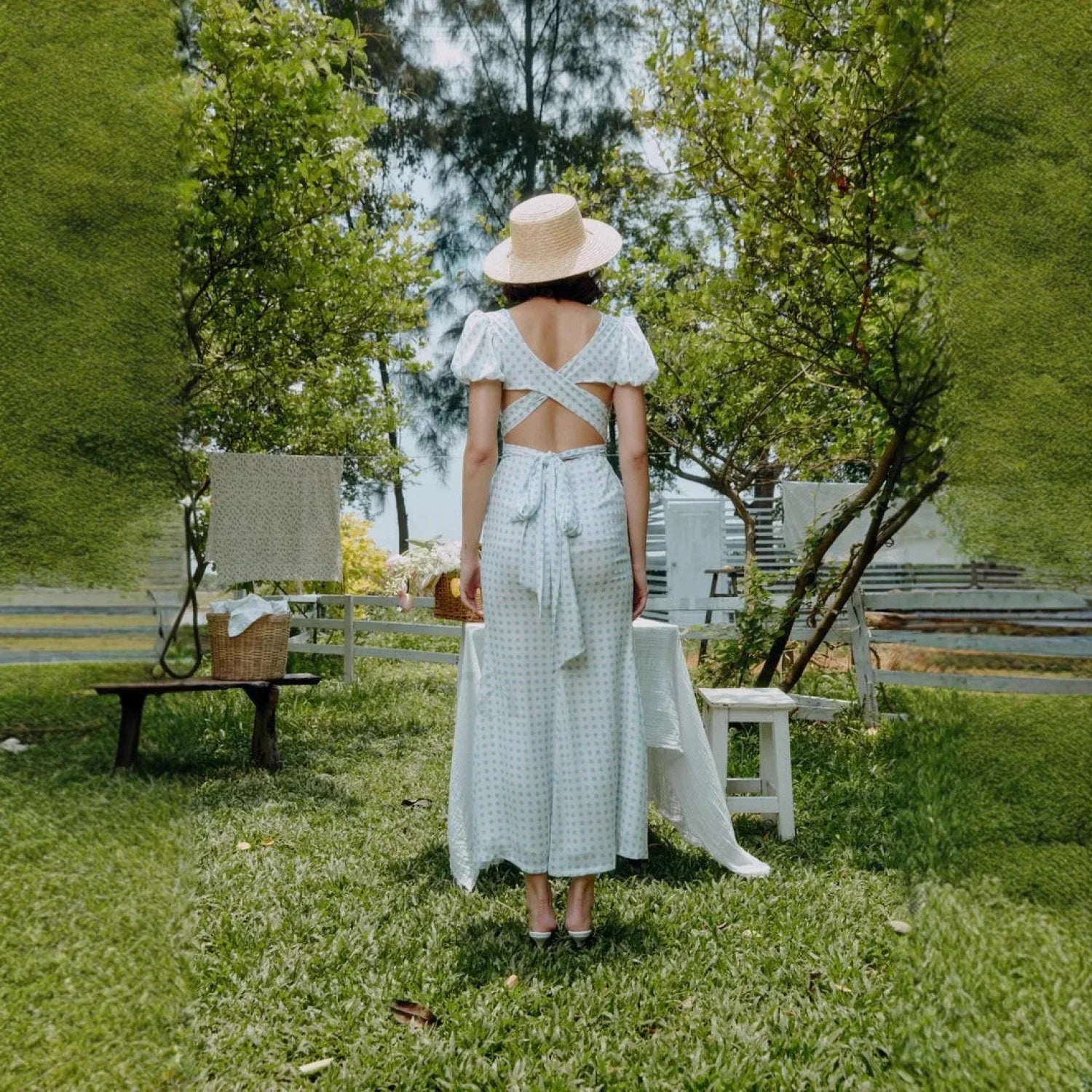 Polka Dot Lace Up French Gentle Wind Maxi Dress