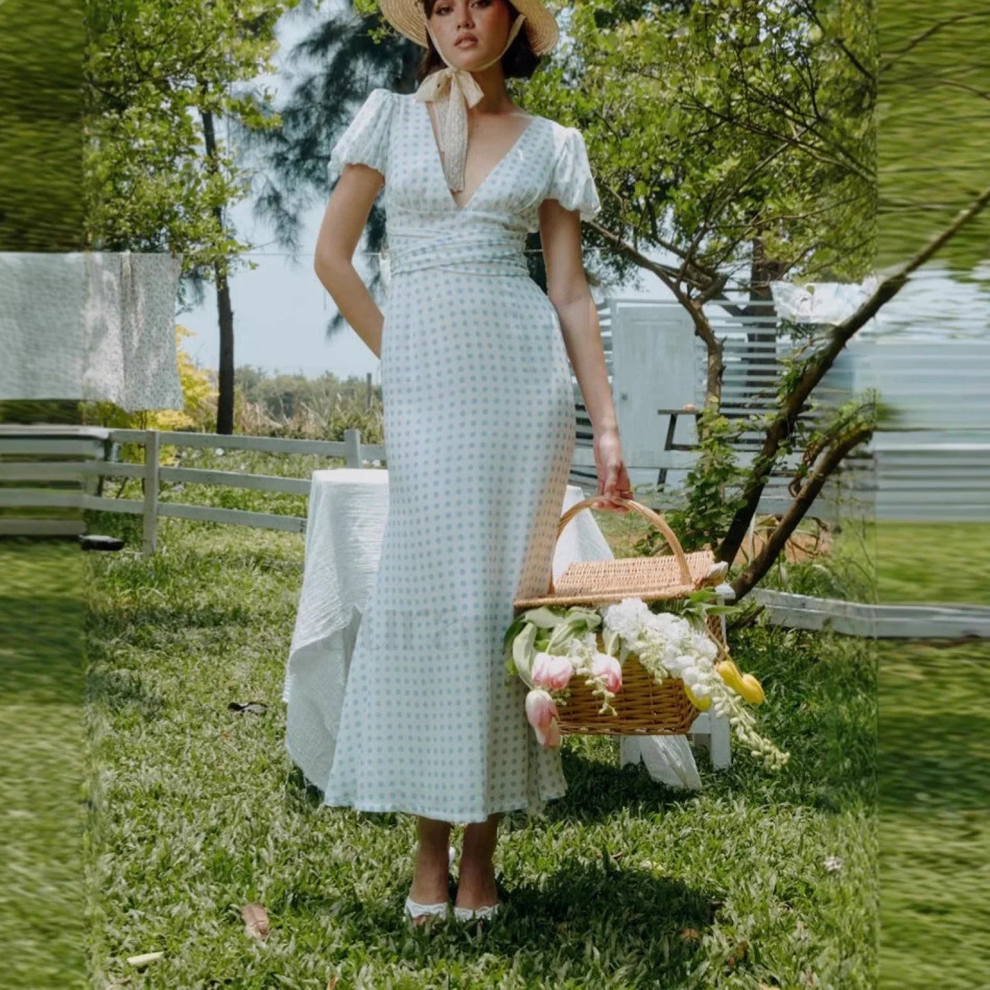 Polka Dot Lace Up French Gentle Wind Maxi Dress