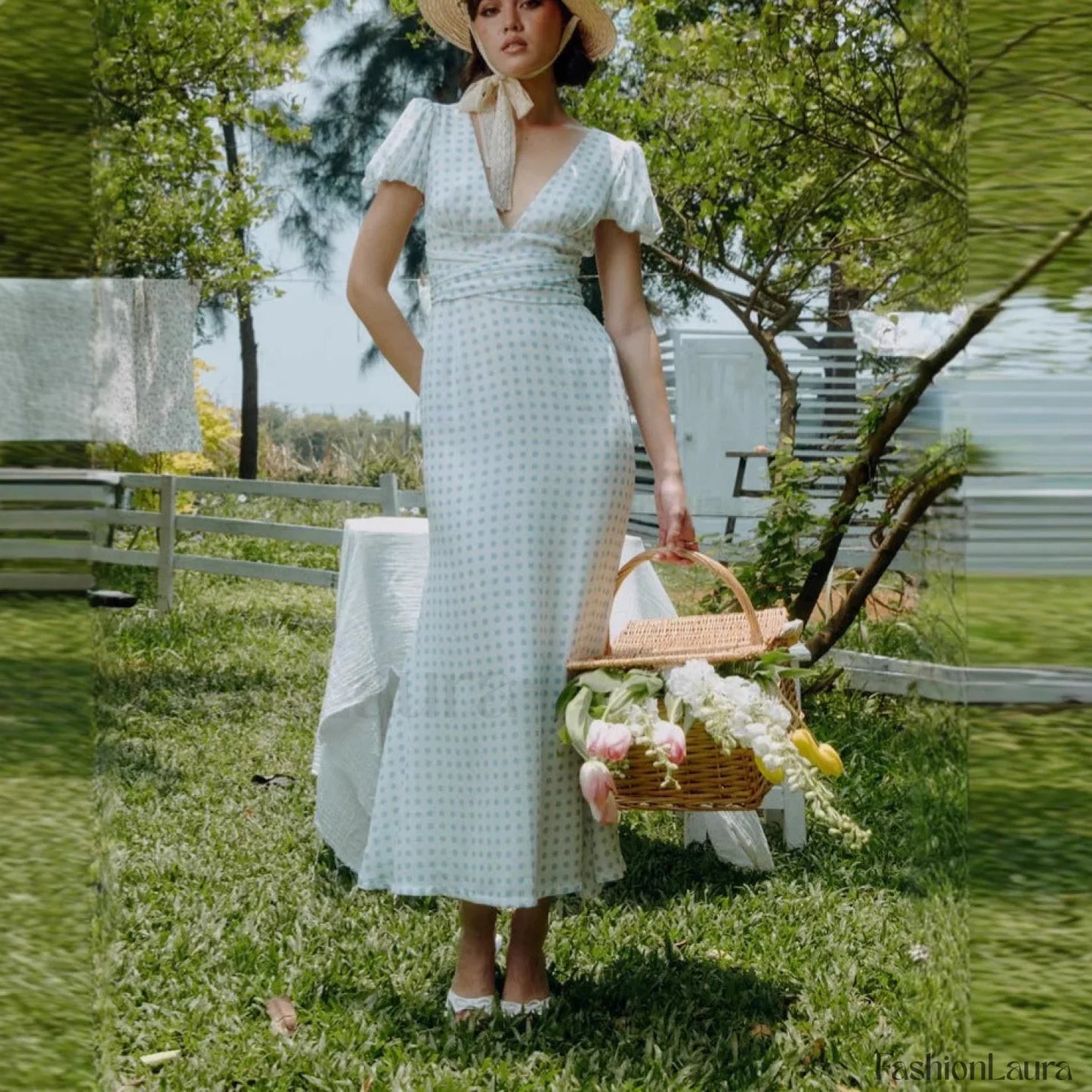 Polka Dot Lace Up French Gentle Wind Maxi Dress