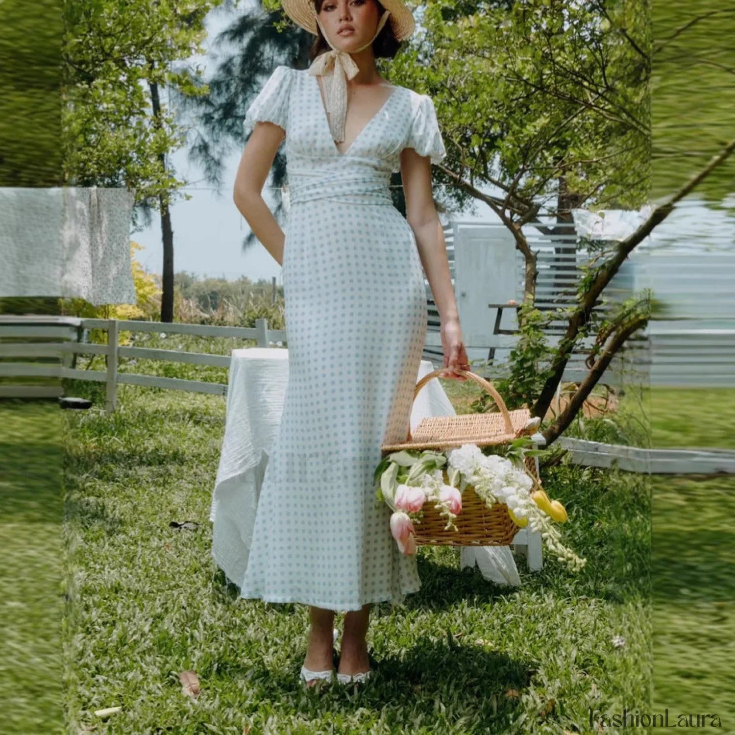 Polka Dot Lace Up French Gentle Wind Maxi Dress