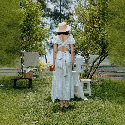 Polka Dot Lace Up French Gentle Wind Maxi Dress