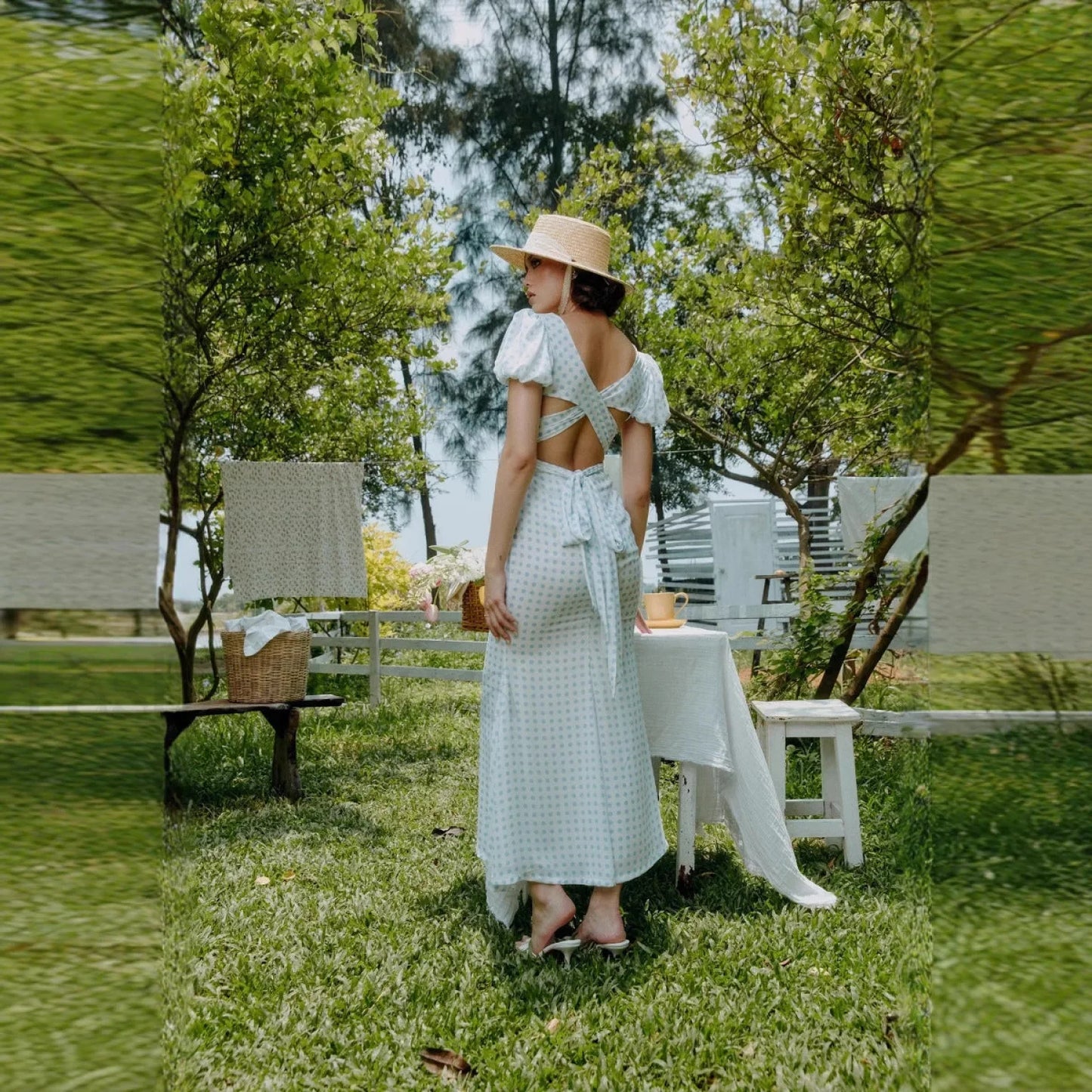 Polka Dot Lace Up French Gentle Wind Maxi Dress