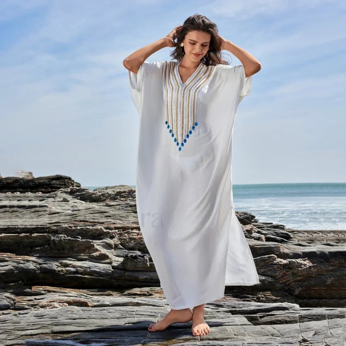 Polka Dot Long Sleeve Shirt Cover Up WHITE / One Size