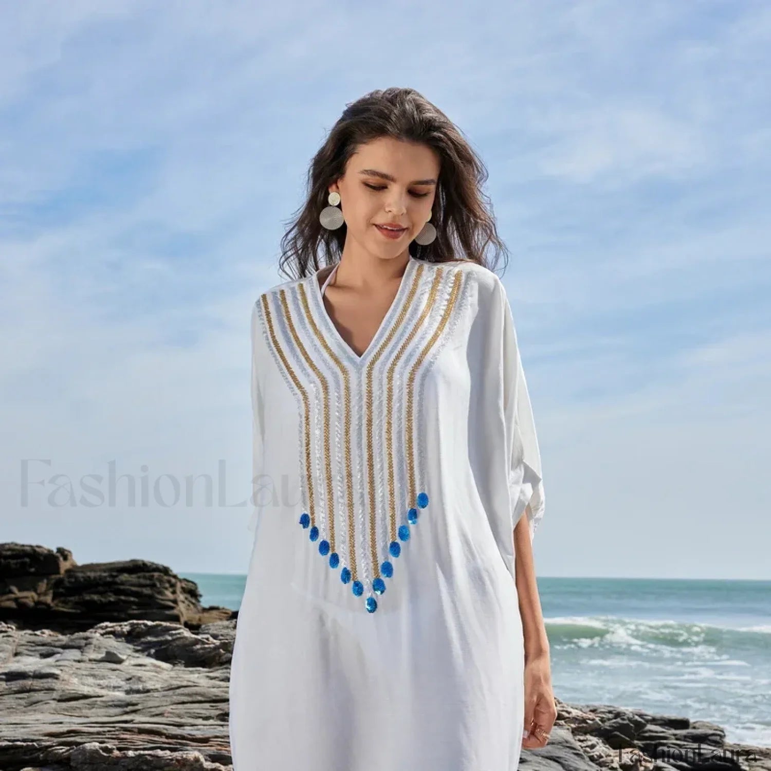 Polka Dot Long Sleeve Shirt Cover Up WHITE / One Size