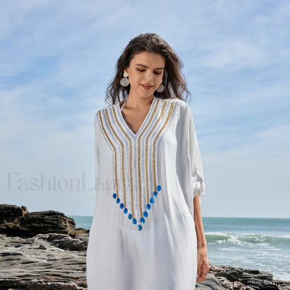 Polka Dot Long Sleeve Shirt Cover Up WHITE / One Size