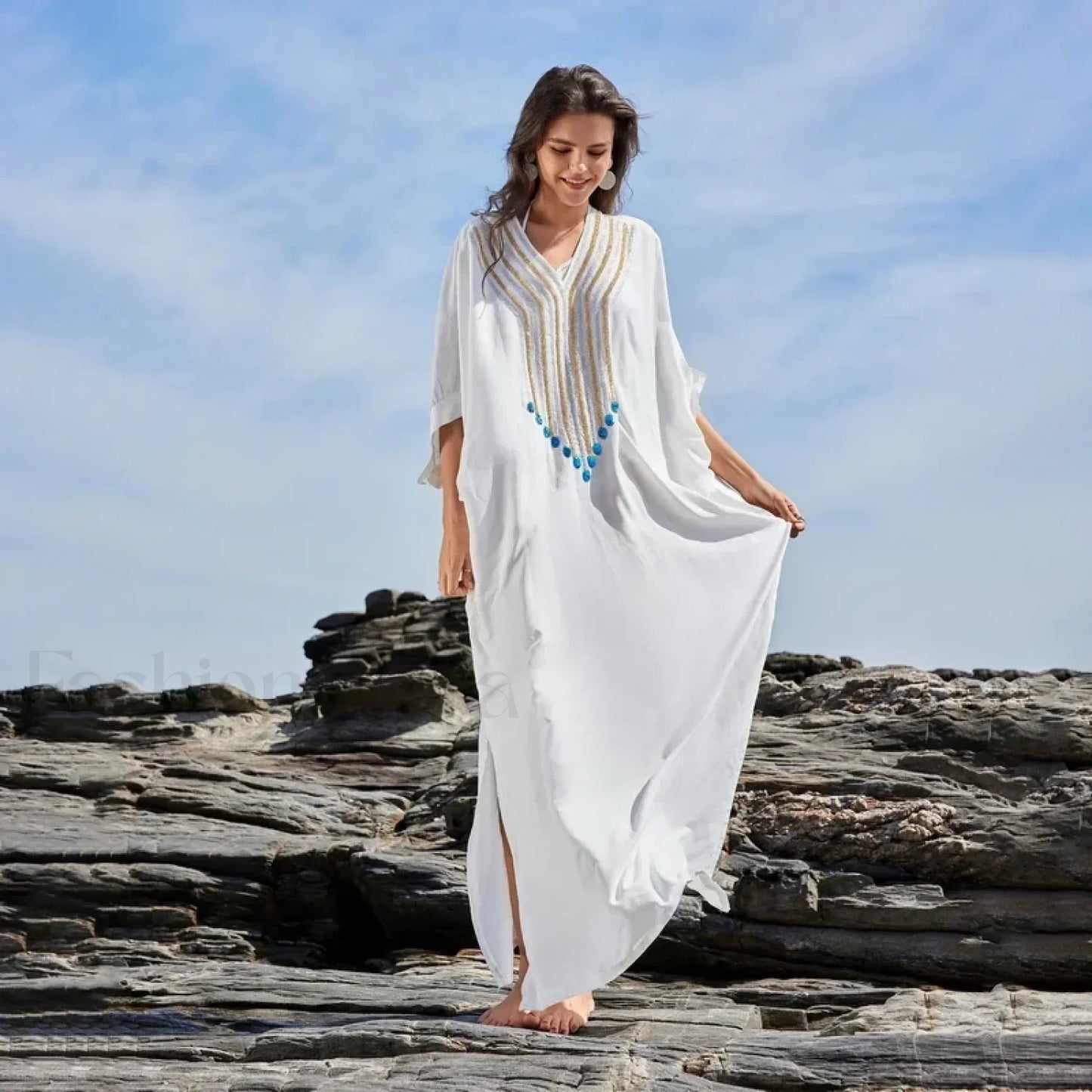 Polka Dot Long Sleeve Shirt Cover Up WHITE / One Size