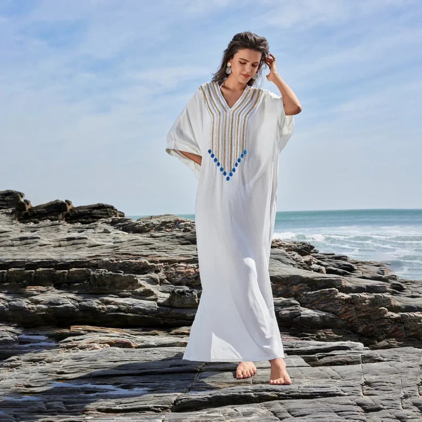 Polka Dot Long Sleeve Shirt Cover Up WHITE / One Size