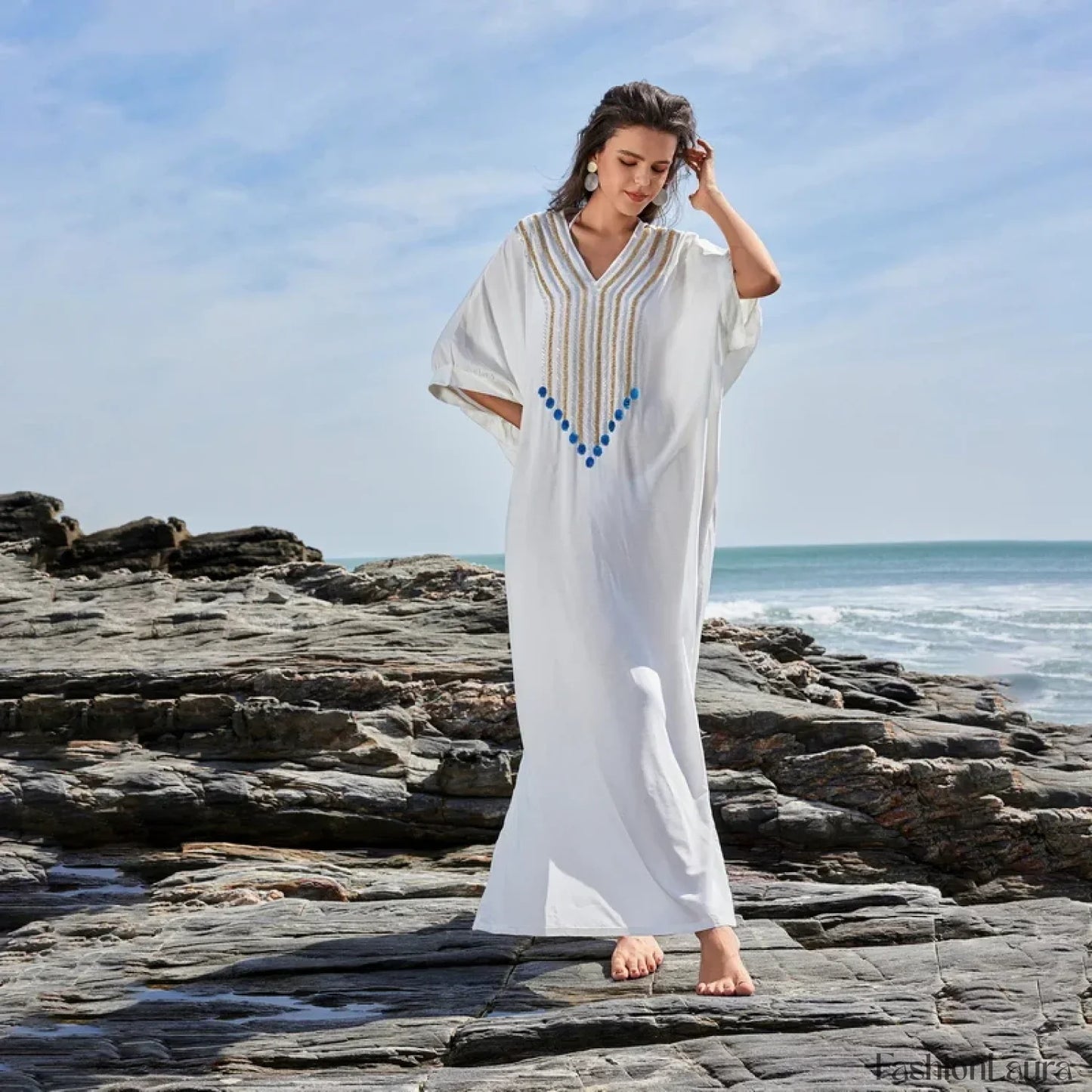 Polka Dot Long Sleeve Shirt Cover Up WHITE / One Size