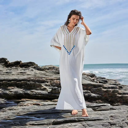 Polka Dot Long Sleeve Shirt Cover Up WHITE / One Size