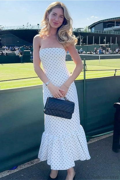 Polka Dot Off Shoulder Strapless Maxi Dress