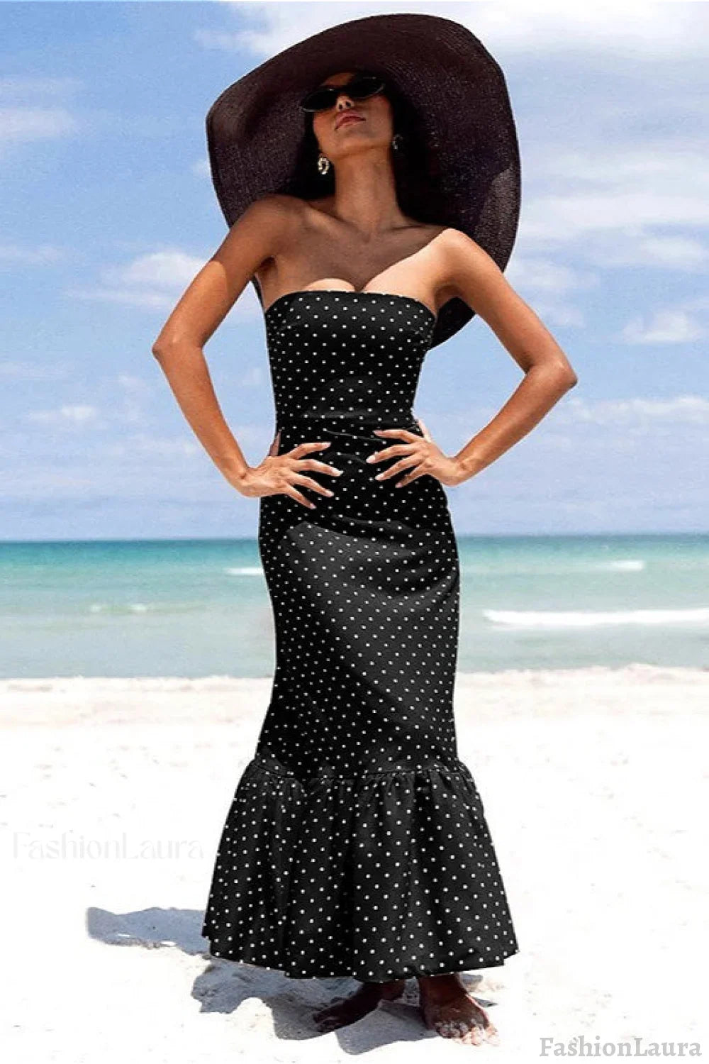 Polka Dot Off Shoulder Strapless Maxi Dress