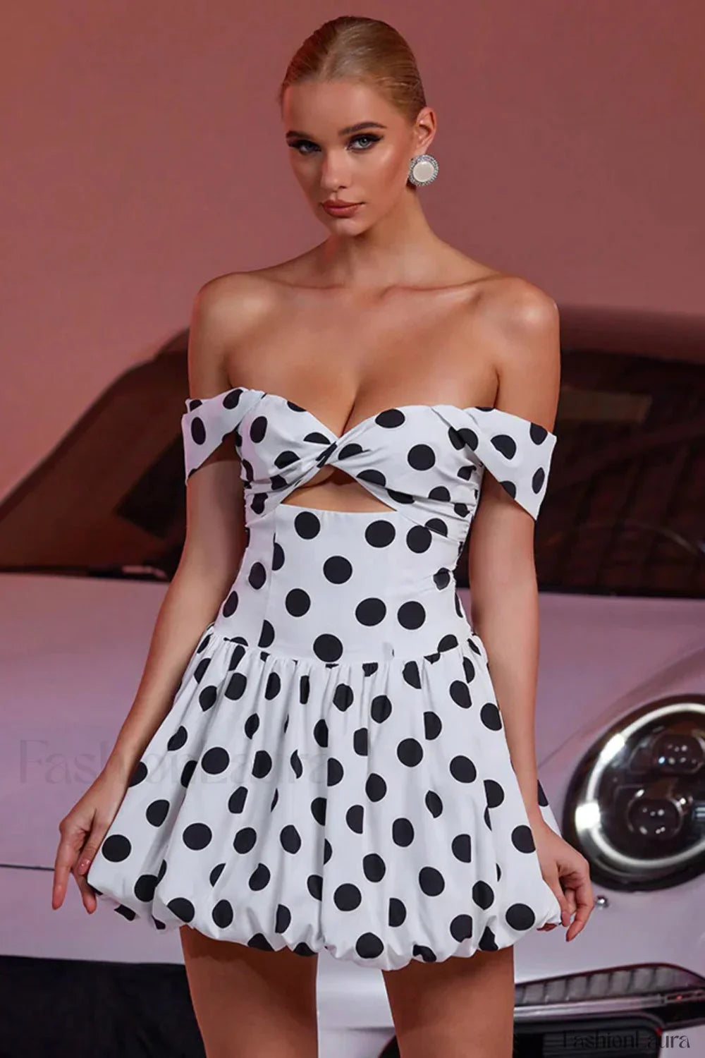 Polka Dot Printed Tube Top Backless Vacation Mini Dress Polka Dots / XS