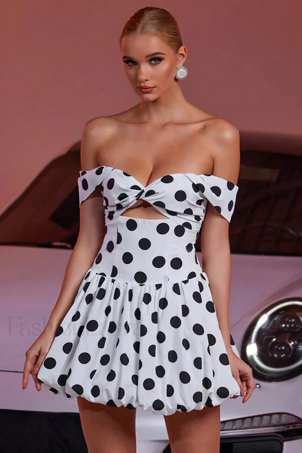 Polka Dot Printed Tube Top Backless Vacation Mini Dress Polka Dots / XS