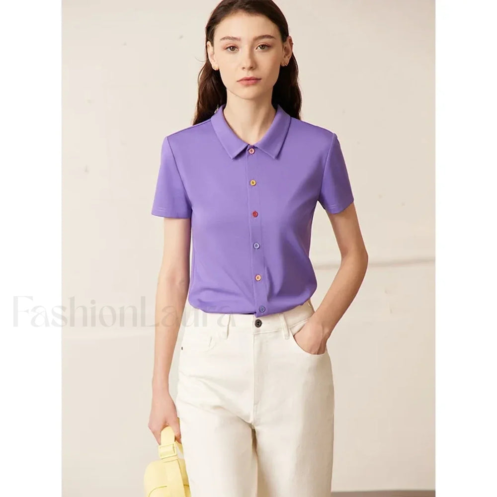 Polo Knit Slim Fit T Shirt Purple / S