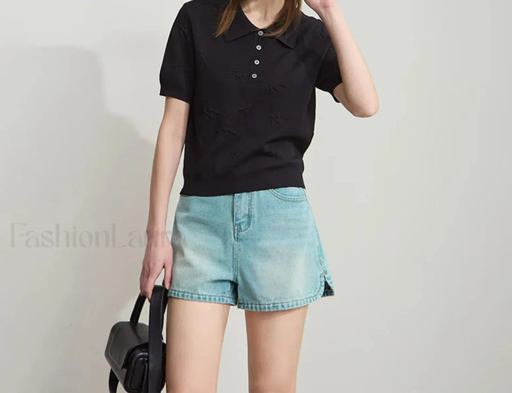 Polo Letter Knitted T Shirt Black / S