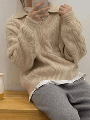 Polo Neck Cable Knit Sweater Sweaters