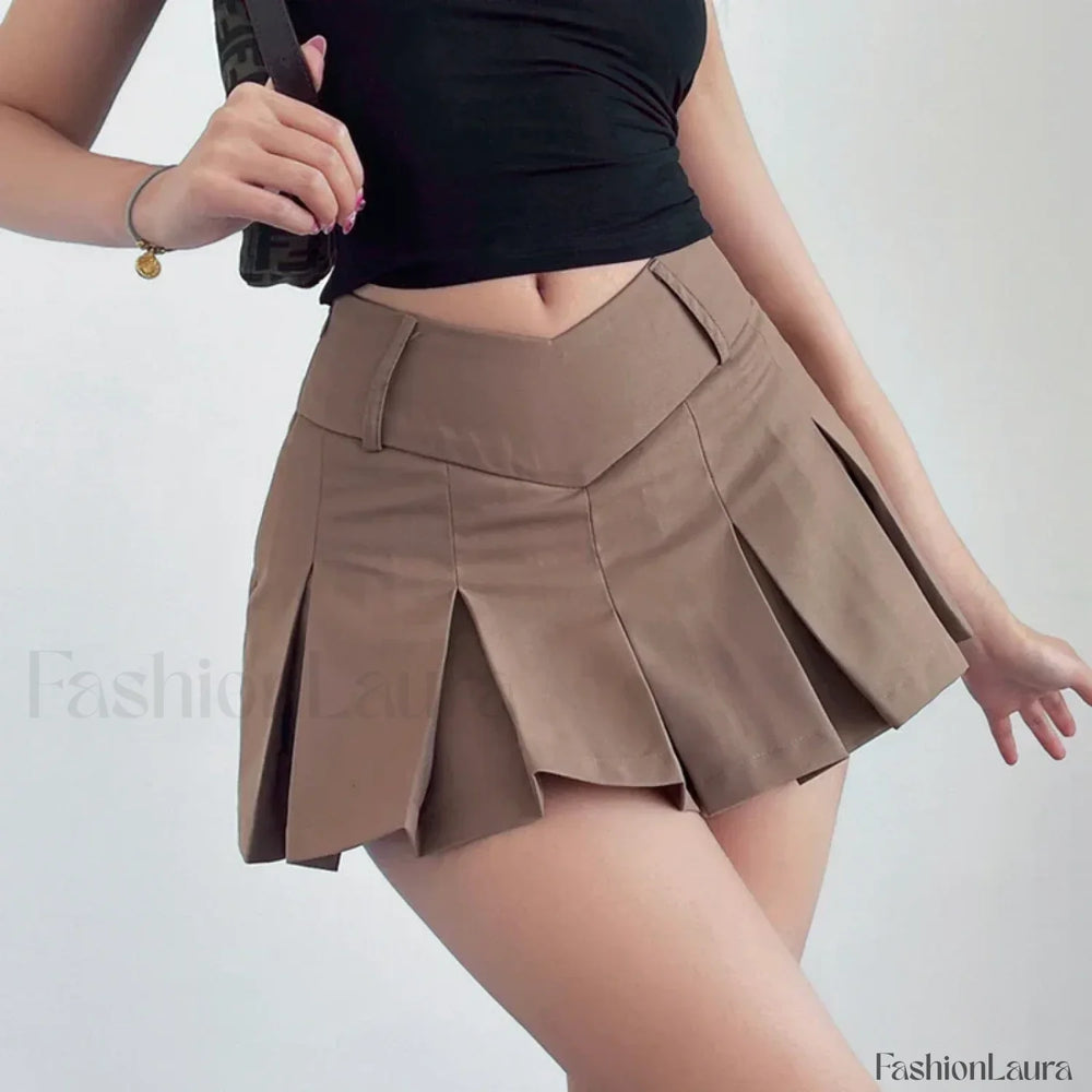 Preppy Micro Mini A line Skirt Brown / S