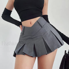 Preppy Micro Mini A line Skirt GRAY / S