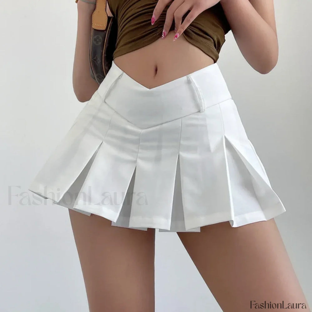 Preppy Solid High Waist Mini Skirt WHITE / S