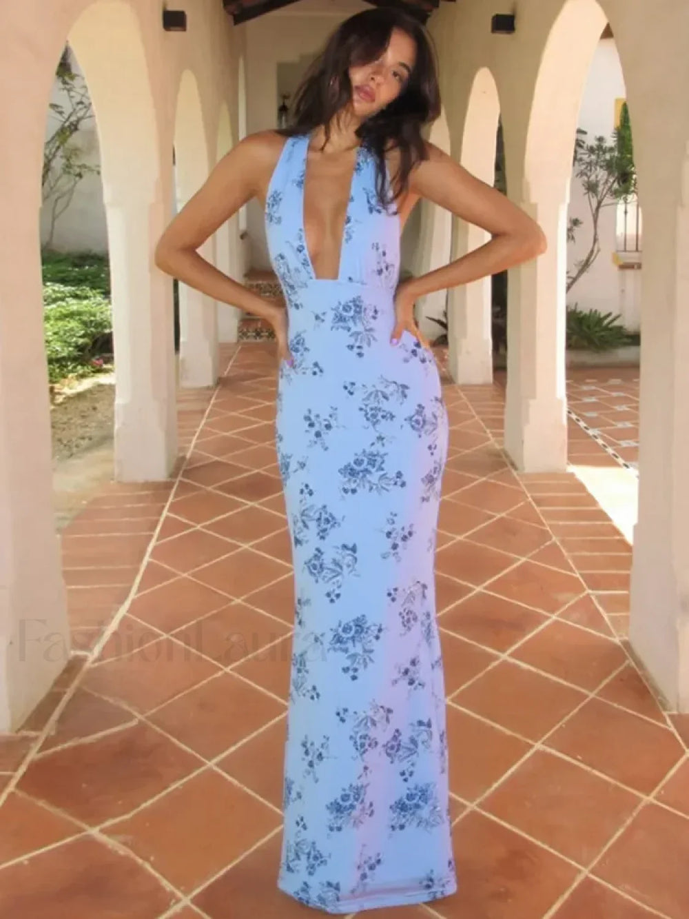 Print Halter Bodycon Maxi Dress