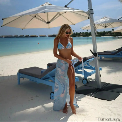 Print Halter Three Piece Set BLUE / S