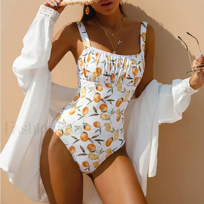 Print Strapped High Waist Push One Piece Print Swimwear / S