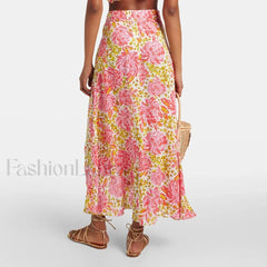Printed Asymmetric Tie Waist Skirt