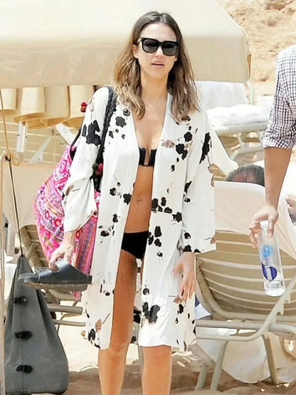 Printed Cape Tunic Cover Up Beige / One Size