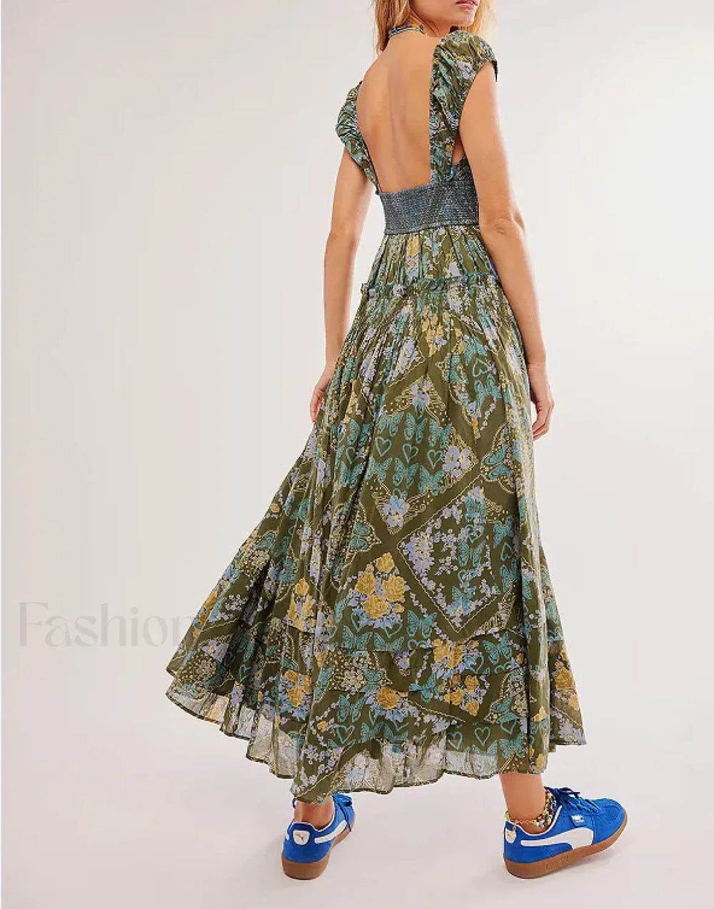 Printed Chiffon Short Sleeve Boho Dress