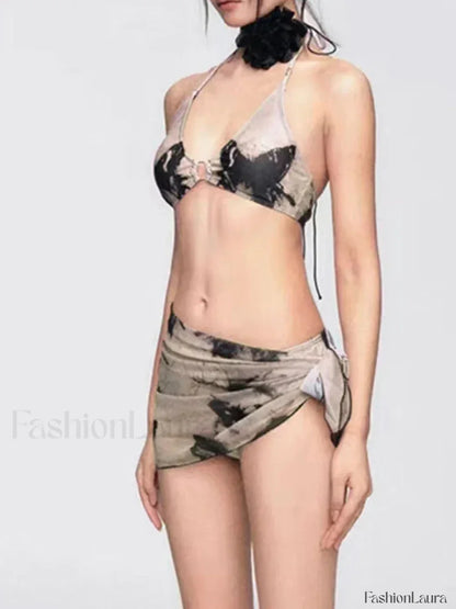 Printed Hollow Lace Three Piece Set