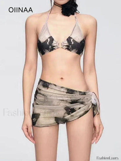 Printed Hollow Lace Three Piece Set