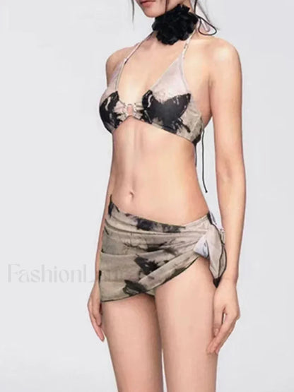 Printed Hollow Lace Three Piece Set