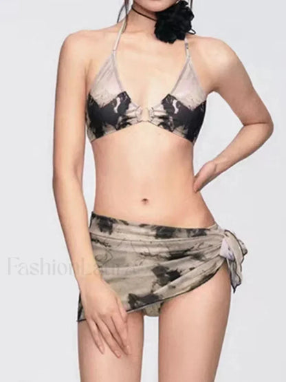 Printed Hollow Lace Three Piece Set