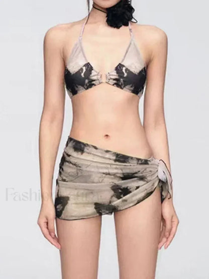 Printed Hollow Lace Three Piece Set as picture / S