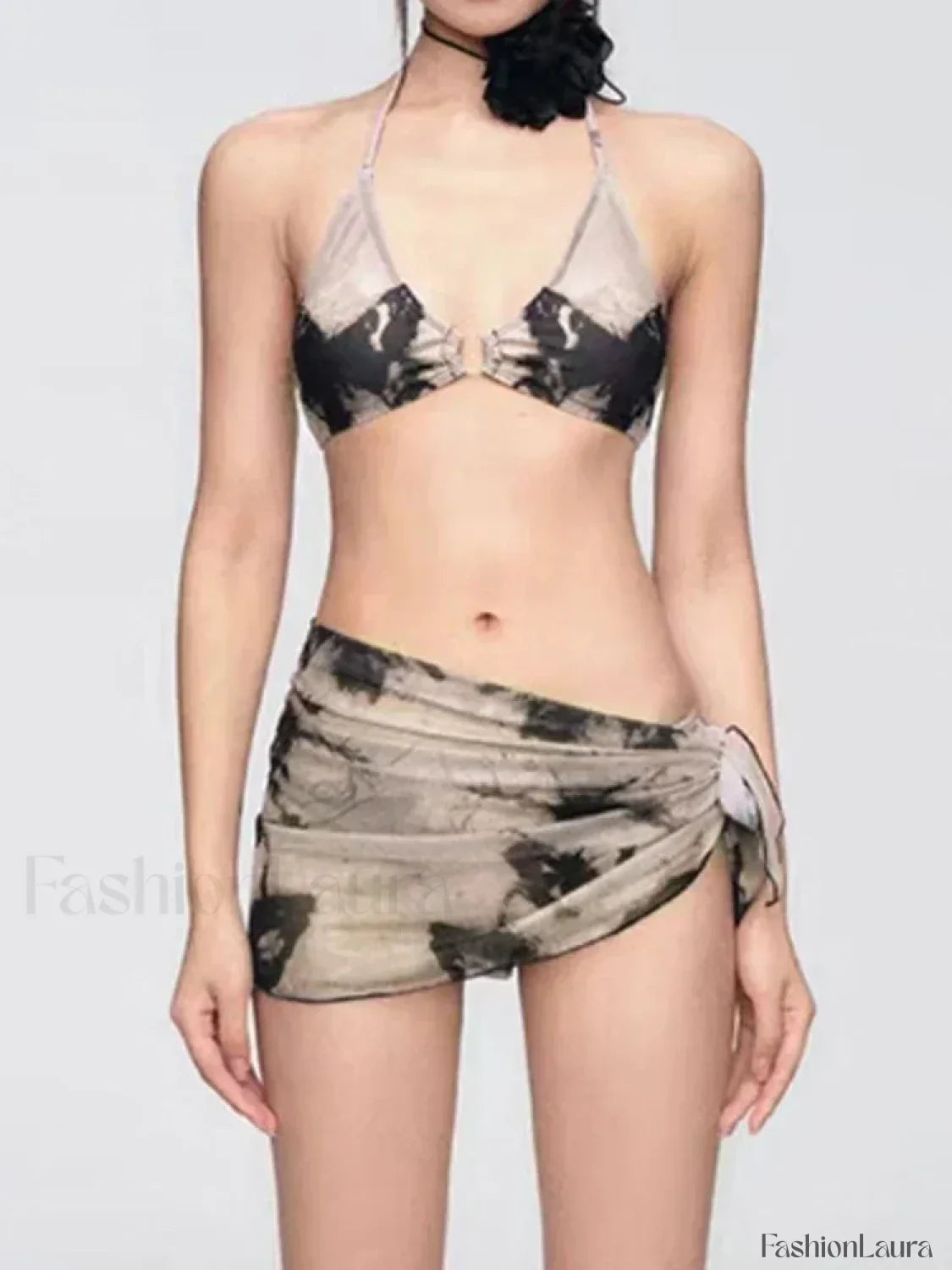 Printed Hollow Lace Three Piece Set as picture / S