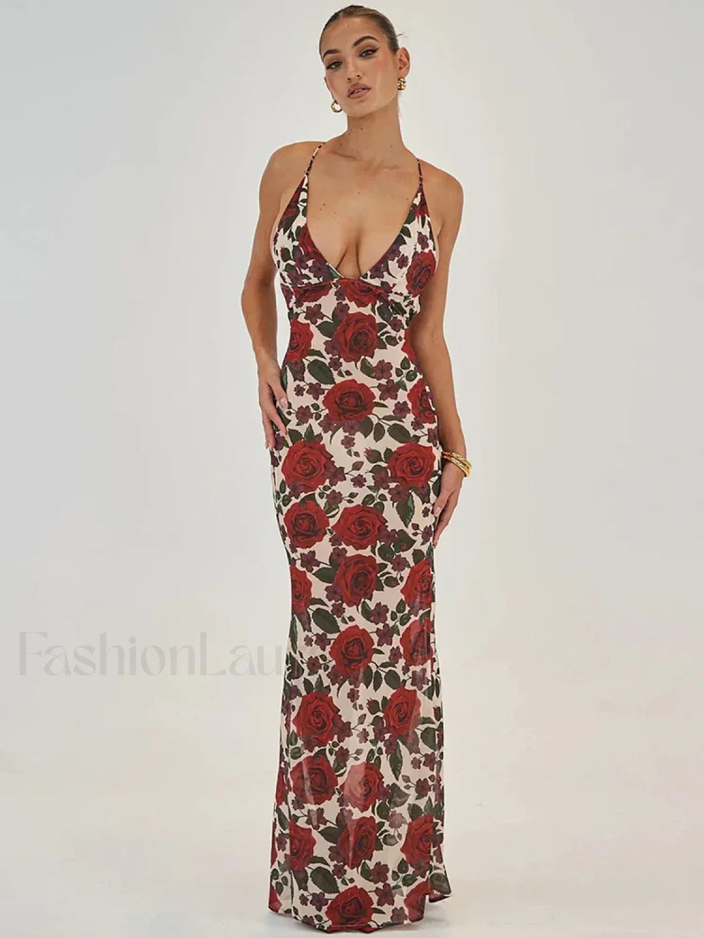 Printed Lace Up Maxi Dress