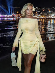 Printed Long Sleeve A Line Mini Dress